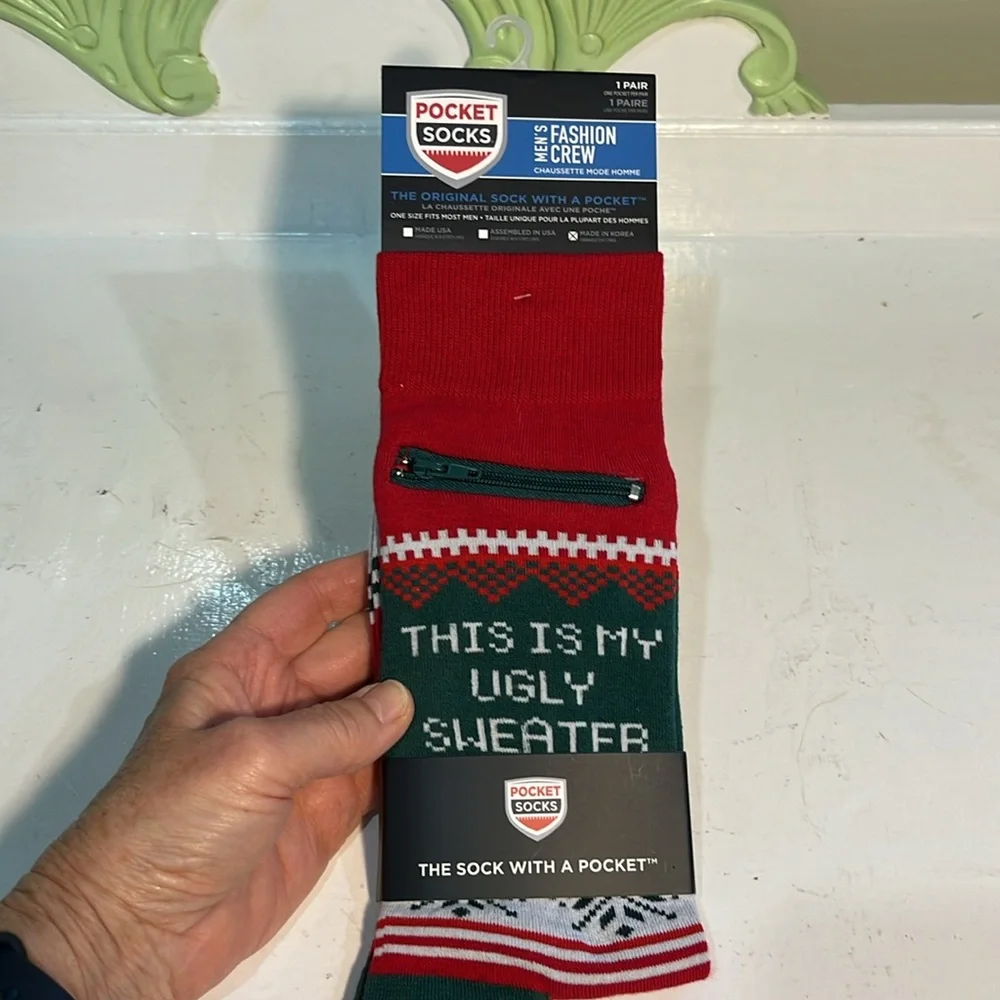 Ugly Sweater Pocket Socks NEW in Packaging